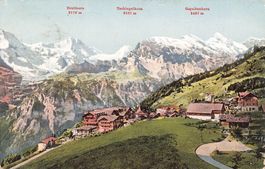 Mürren (BE) Dorfblick mit Breithorn, Tschingelhorn