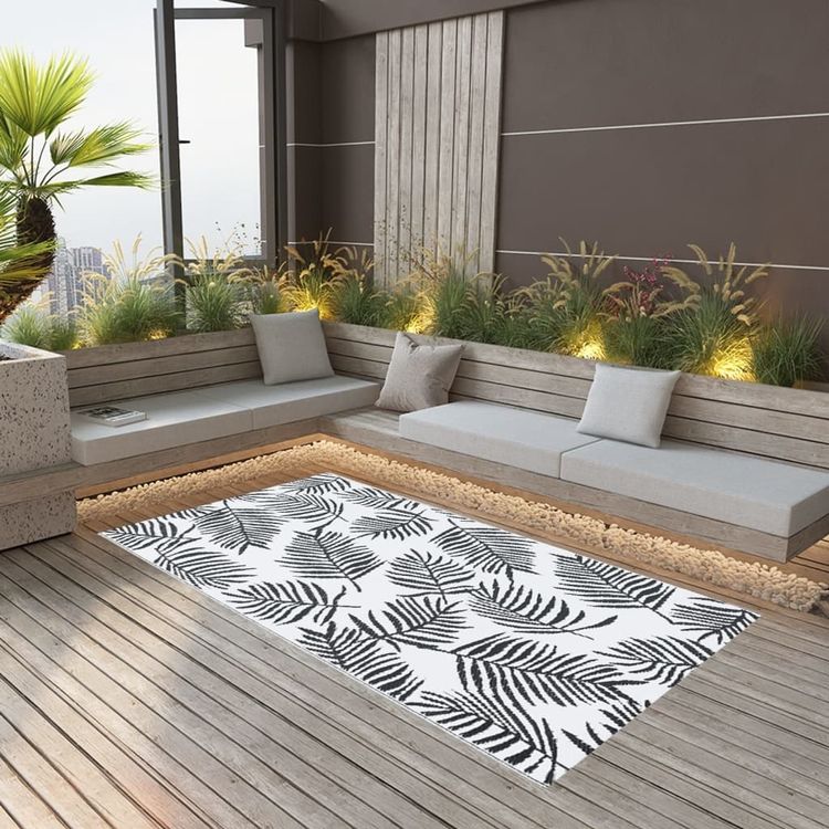 Produktbild von The Living Store Outdoor-Teppich ARAKIL Weiß Und Schwarz 200 Cm PP Gartenteppiche Picknickdecken 83503079