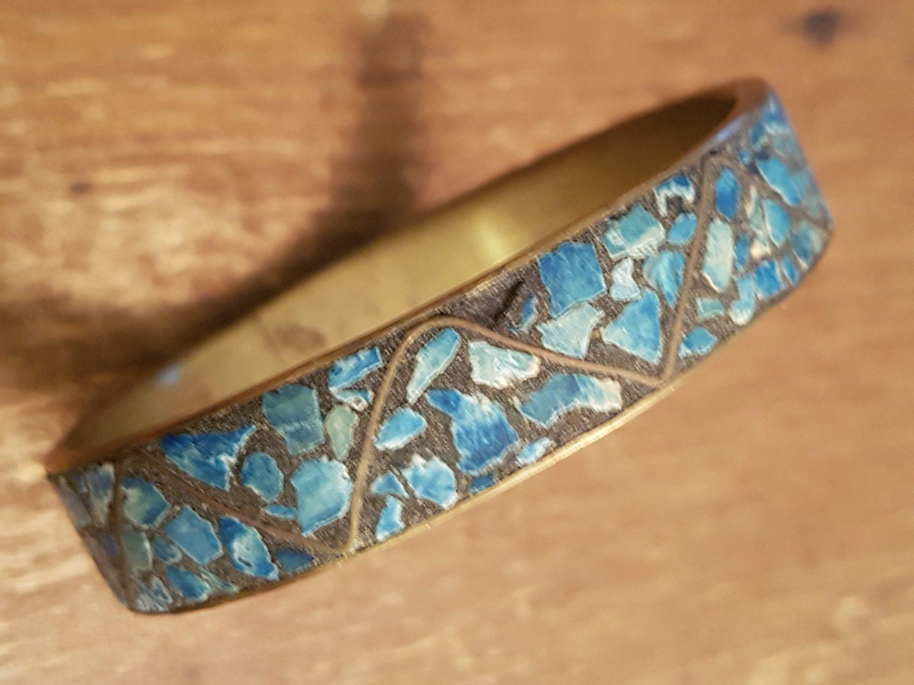 Bracciali & Braccialetti: Armreif Türkissplitter a.Messing? 6.5cm Innendurchm. Stempel – Usato da Ettingen venduto da Maranathatalitha 2