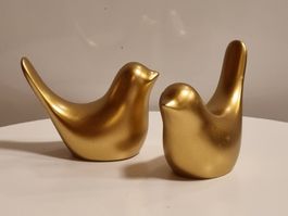 2 goldene Deko Vögel Figuren