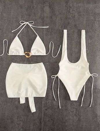 Set 3 pezzi bianco (bikini + intero + gonnellina) NUOVO T. S
