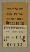 1/2 BILLET 3. KL. ZÜRICH BRUNNEN 1950