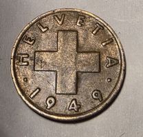 Münze Schweizer Helvetcia 1RappenB  1949 Kupfer