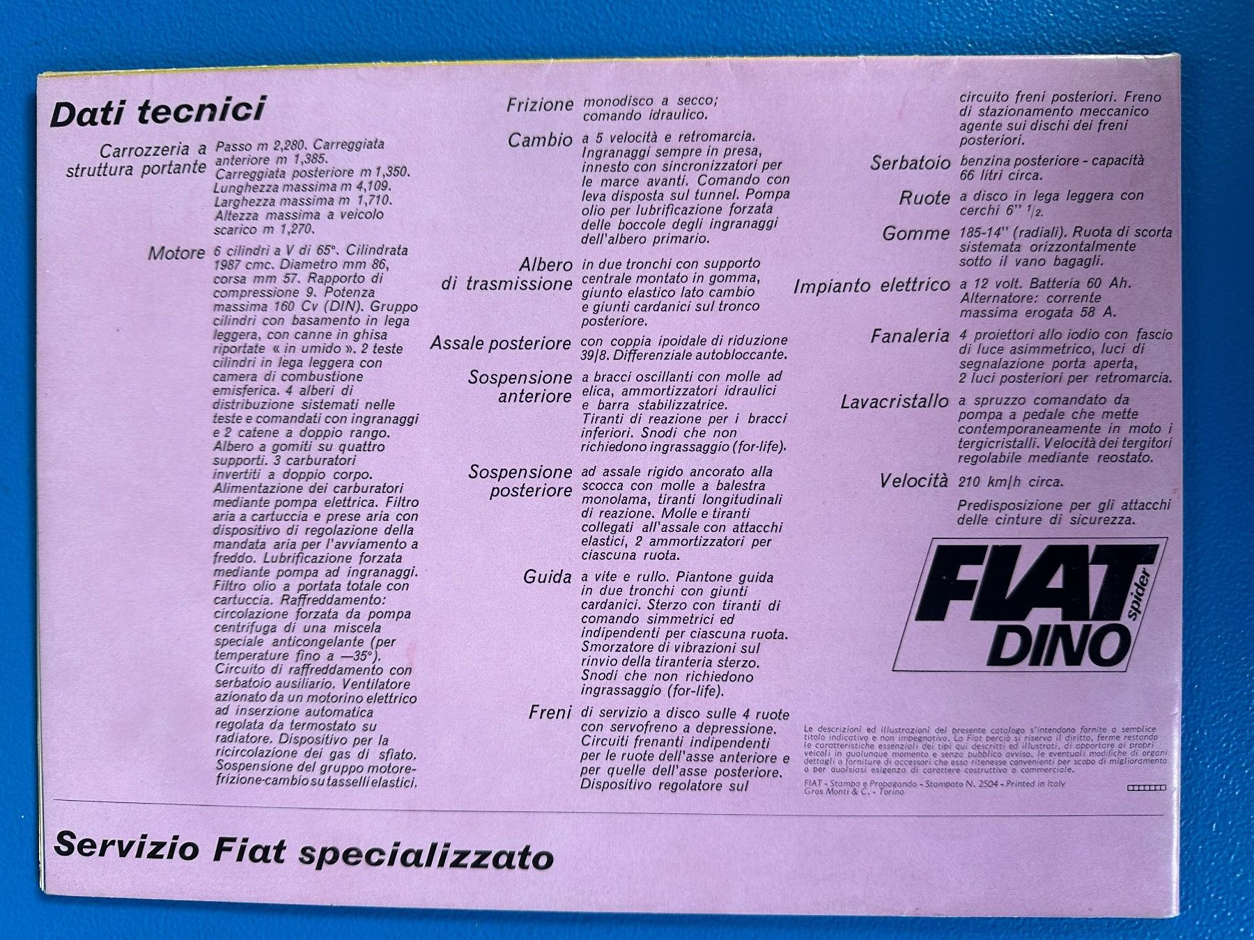 Fiat Documenti: Fiat Dino Spider , Orginal Prospekt – Usato da Boswil venduto da pavo1 7