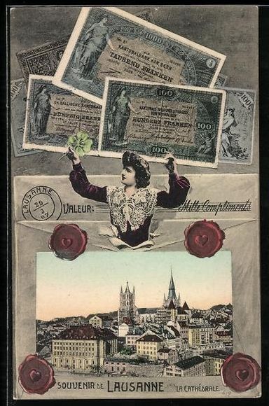 Cartoline postali: Lausanne, La Cathedrale, Geldscheine, Si – Usato da Berlin venduto da bartko-reher