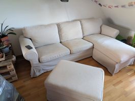 IKEA EKTORP Sofa mit Chaiselongue und separatem Hocker