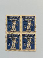 Dienstmarke Tellknabe Viererblock, gestempelt GENEVE