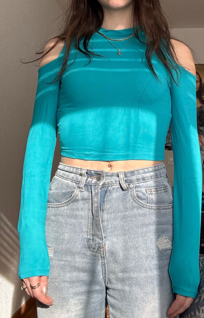 Tally Weijl Top: Croptop Oberteil Gr. S türkis Cut-Outs – Usato da Landquart venduto da Happyhippo42