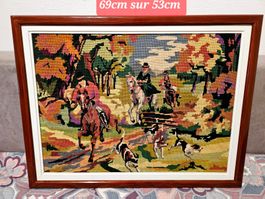 tableau en gobelin chasse à cours année 60