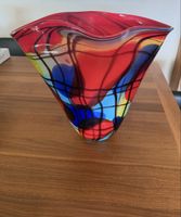 Stunning Murano Style Art Glass Vase - Bold Red & Blue Swirl