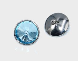 5 Knöpfe mit Glitzerstein hellblau - 18 mm