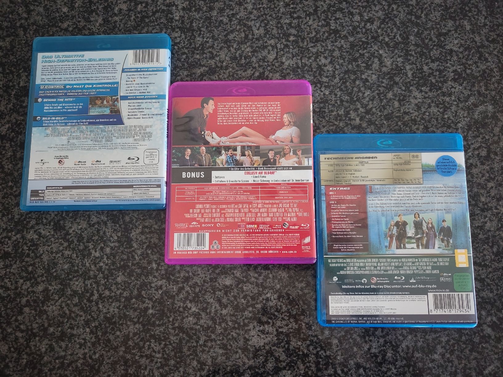 Tutti i DVDs: 3x Blu Ray: Mamma Mia, Sextape, Narnia – Usato da Meisterschwanden venduto da Boni4 1