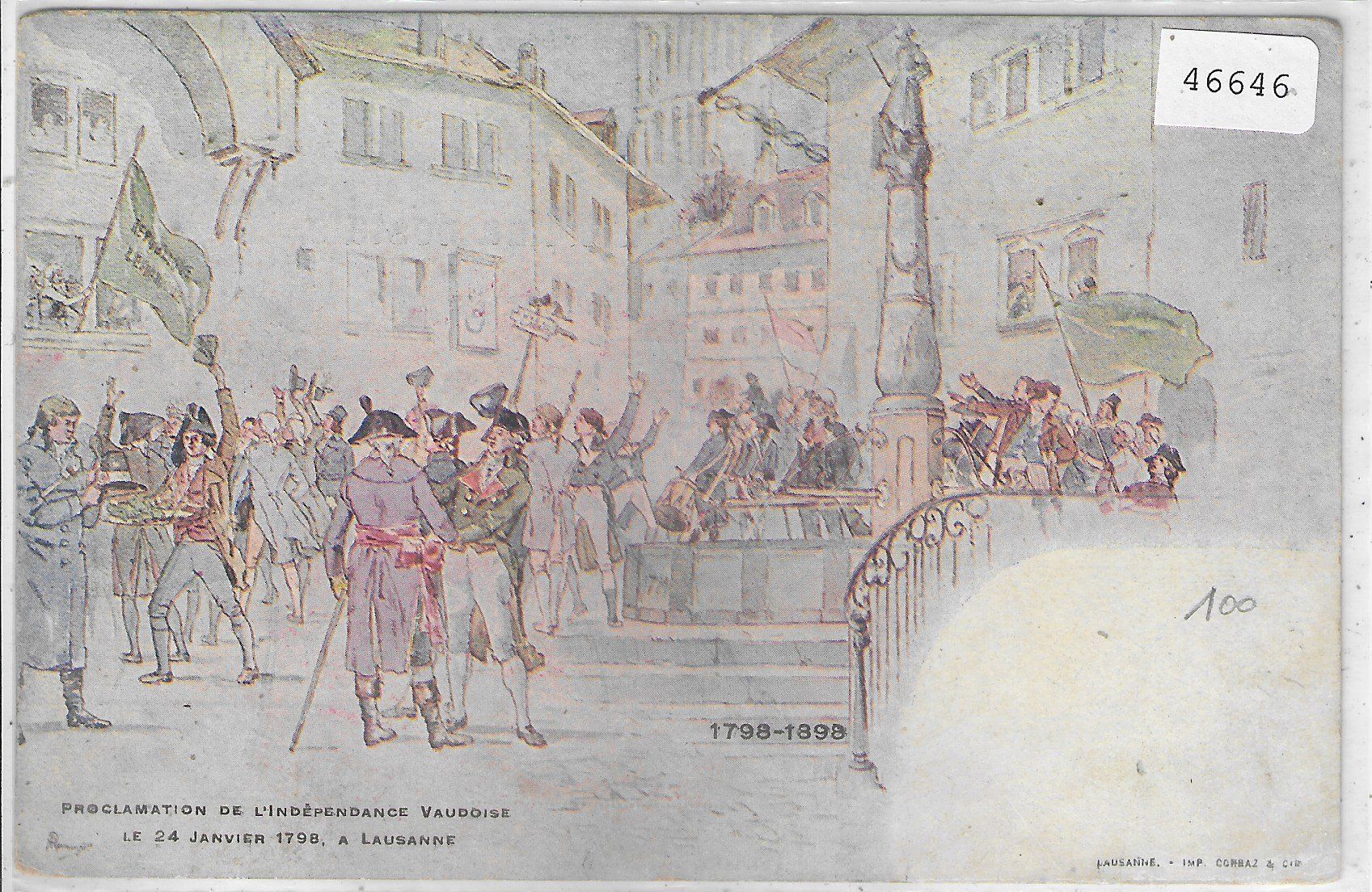 Cartoline postali: Lausanne - Proclamation de l'Independance Vaudoise 1798 – Usato da Ettingen venduto da Kartenplanet
