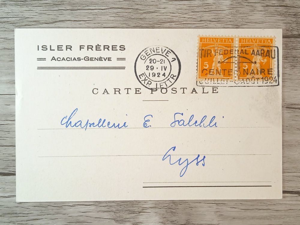 M5 Carte Postale + Timbre Suisse 1924 (Gebraucht) in Cousset für CHF 0. ...