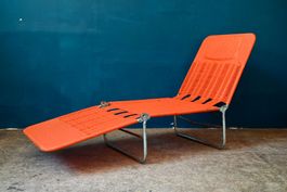 Transat pliant Design Kurz années 60 aluminium et PVC orange