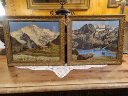 2 Vintage Alpenbilder Goldrahmen Set Schweiz