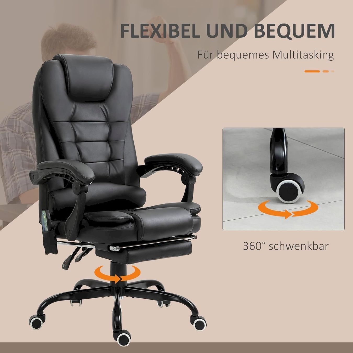 Sedie per ufficio: Bürostuhl mit 7 Punkt Massage schwarz – Nuovo e nell'imballaggio originale da Bottighofen venduto da zaap 5