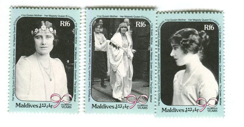 Tutti i francobolli: Briefmarken "Queen Mum". Malediven – Nuovo e nell'imballaggio originale da Basel venduto da Butsch5