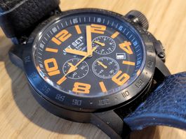 JET SET Herrenuhr Chronograph schwarz orange - Top Zustand!