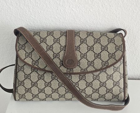 Gucci Vintage Clutch/Schulter Tasche Leder Braun  