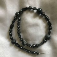 Reststück Perlenstrang "Obsidian+Hämatit" 8-12mm