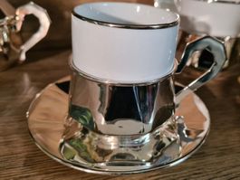 Porzellan Mokka Set, 7 tlg.SILVER PLATED