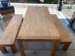 Gartentisch Esstisch mit 2 Bänken Holz massiv