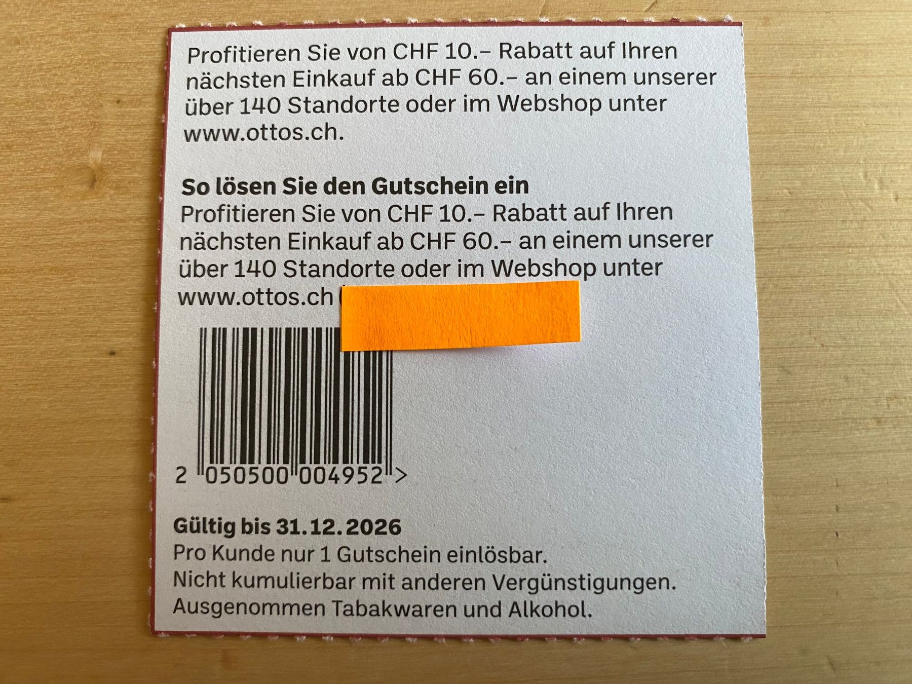 Buoni: Gutschein CHF 10 OTTO'S – Nuovo (secondo la descrizione) da deitingen venduto da popcorn02 1