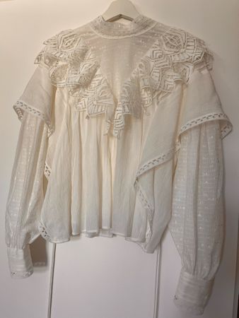 Bluse IRO Paris weiss mit Spitzenbesatz Grösse 34
