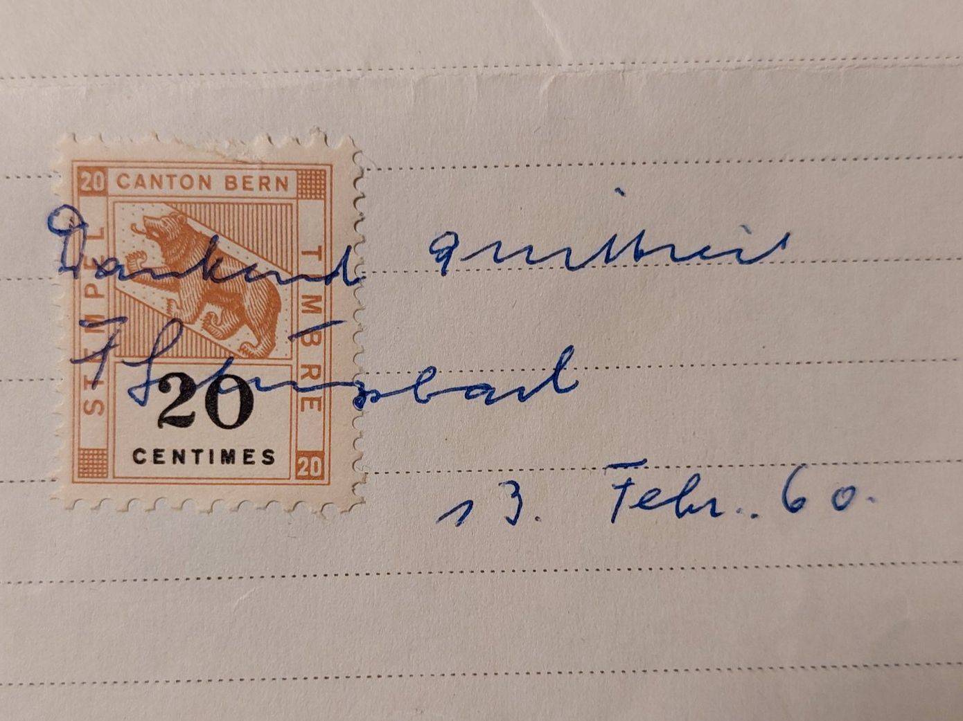 Tutti i francobolli: Quittung mit 20 Rappen Marke von 1960 – Usato da Waltenschwil venduto da Browny2 1