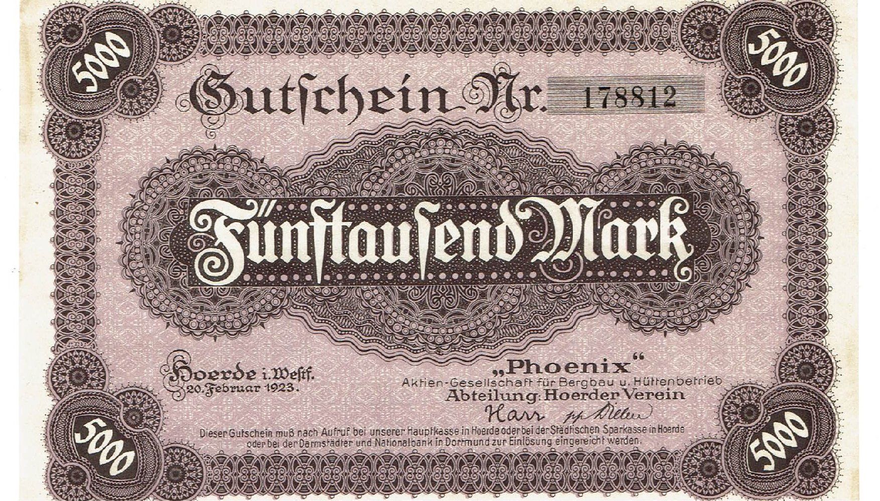 Banknoten: Hoerde 5000 Mark 20.02.1923 VZ+-VZ++ – Gebraucht aus Steffisburg von ber_8htf