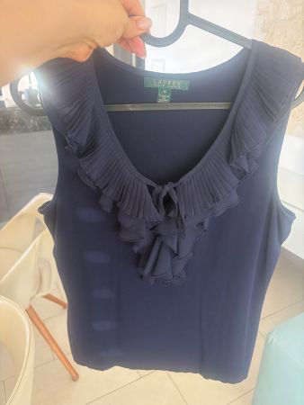 Ralph Laurent Top mit Rüschen Gr. M Dunkelblau elegant femin