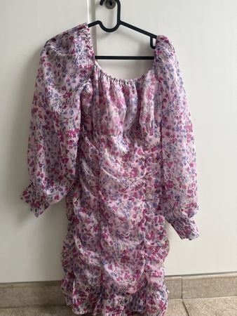 Kleid Blumenmuster gerafft rosa Grösse S