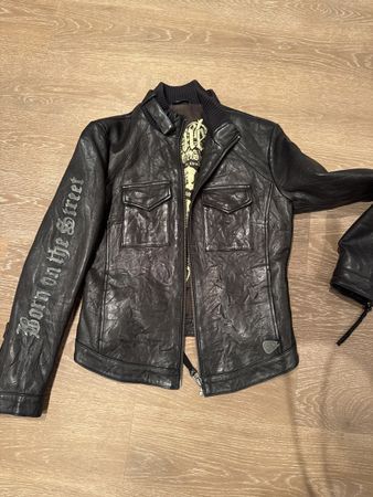 Giacca in pelle Smet, stile biker, taglia S