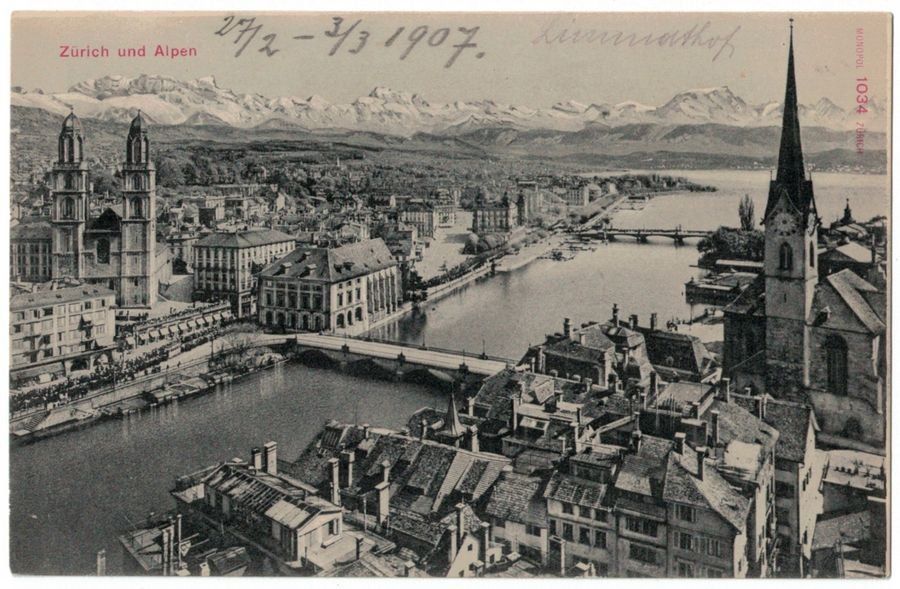 Cartoline postali: Zürich, datiert 1907 – Usato da Frauenfeld venduto da POML
