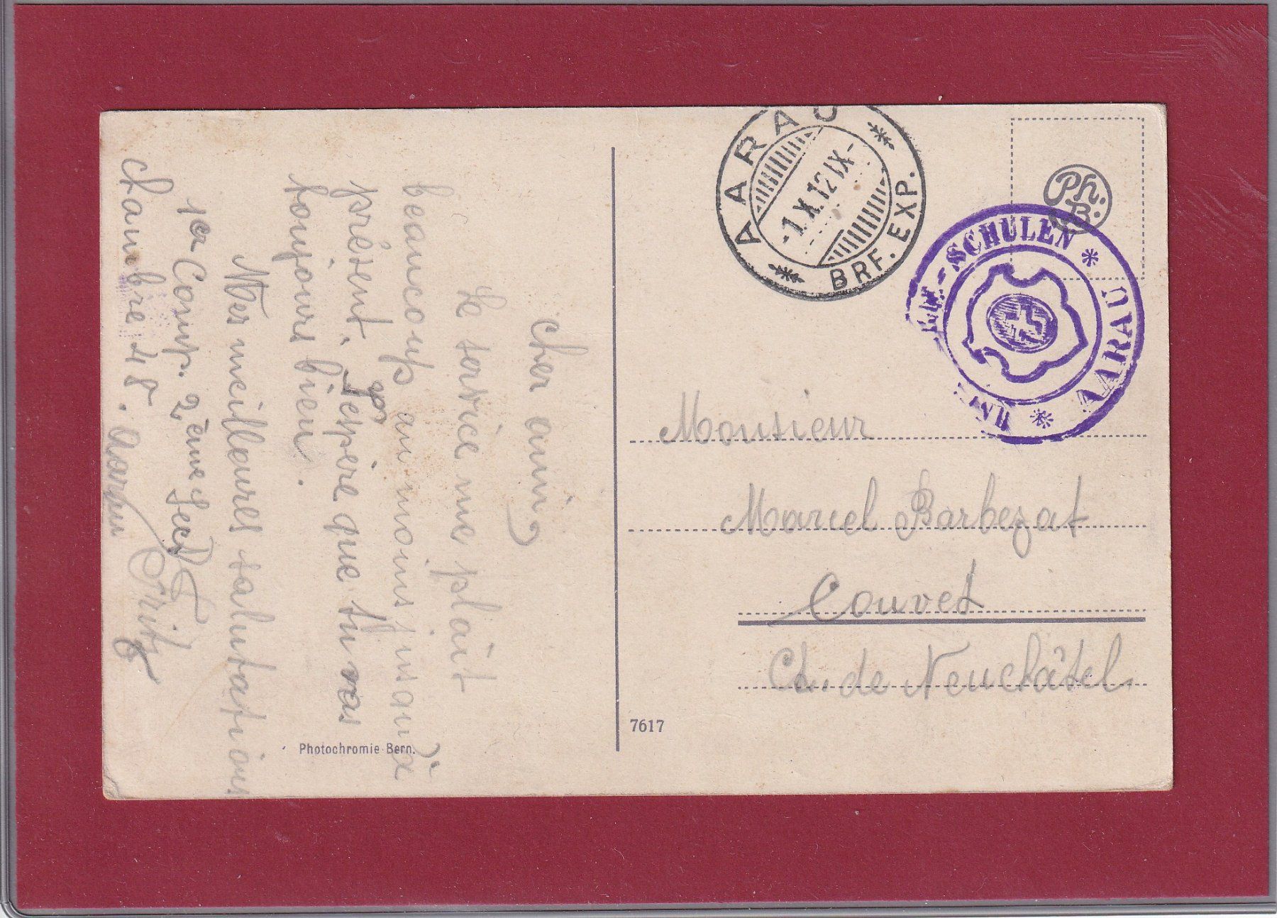 Cartoline postali: Kaserne Aarau - Wird man per Auto uns ernähen - 1912 – Usato da Orvin venduto da Pyaeschli 1