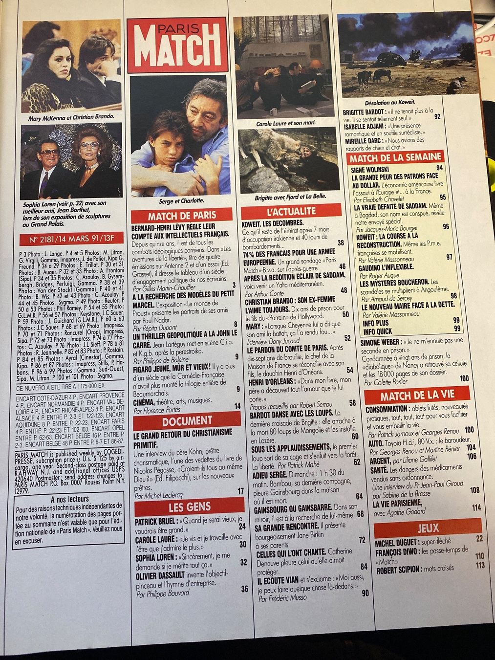 Riviste & Magazine: Paris Match - Gainsbourg - 1991 – Usato da Le Brassus venduto da cinema13 1
