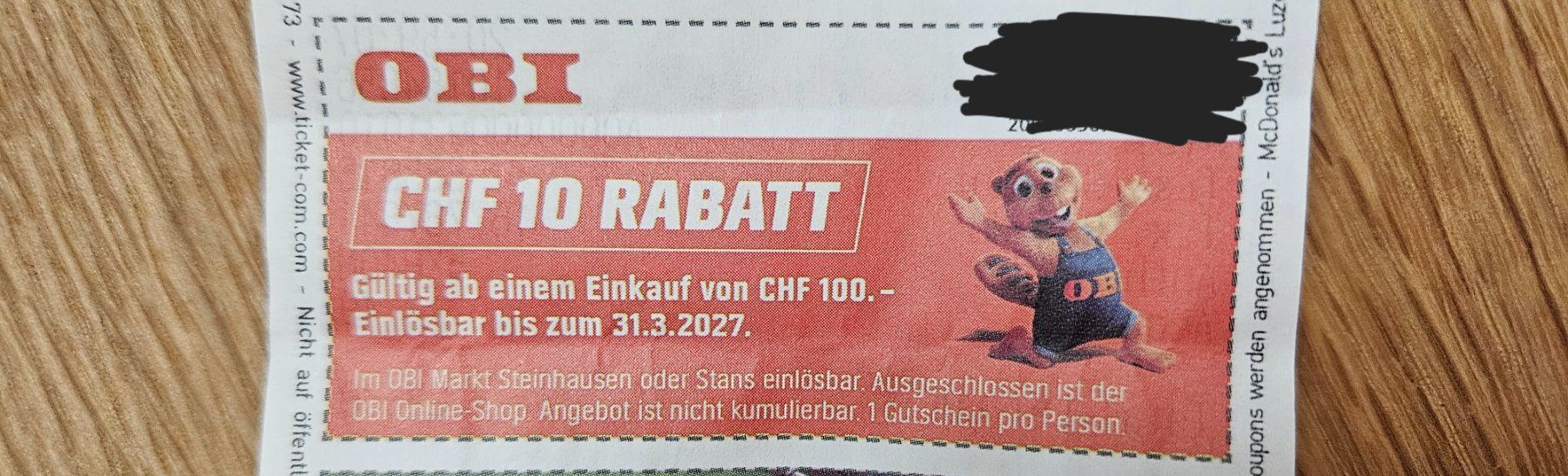 Buoni: OBI-Gutschein 10Fr. Rabatt – Nuovo (secondo la descrizione) da Emmenbrücke venduto da Si_8