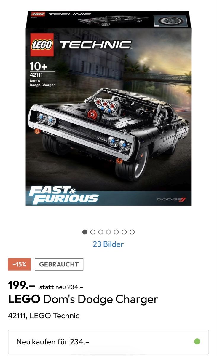 Lego Kit di costruzioni: LEGO Dom's Dodge Charger 42111, LEGO Technic – Usato da Luzern venduto da Sbalu1984