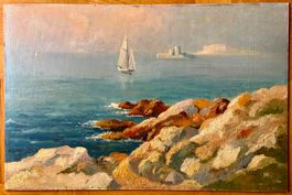 Wohl E. Hussy – Küstenlandschaft mit Segelboot 1925 - ∫