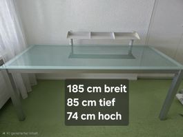 Grosser Schreibtisch/Glastisch mit Ablage