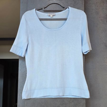 🐸 PETER HAHN TOP KURZARM PULLOVER T-SHIRT 36 HELLBLAU