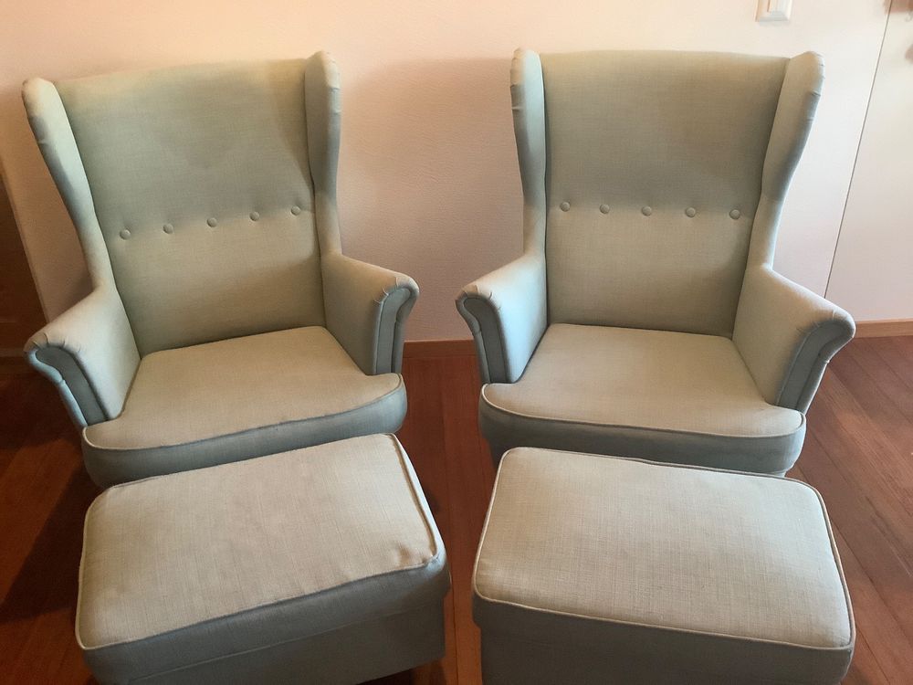 2 Sessel, 2 Hocker, türkis (Strandmon IKEA) Kaufen auf Ricardo