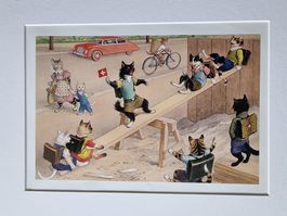DIE FRÖHLICHE KATZENSCHULE  BILD MONTIERT AUF PASSEPARTOUT