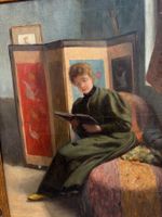 H.DARBOIS(1865-1941) "JEUNE FEMME LISANT” HUILE SUR TOILE