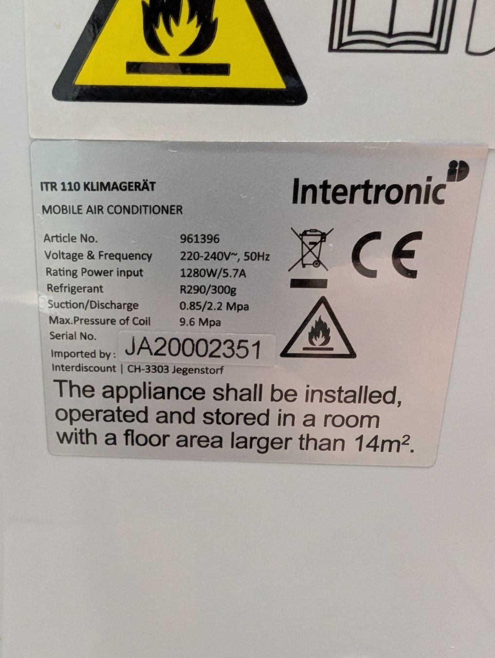 Klimageräte: Intertronic Mobile Air Conditioner White Used – Gebraucht aus Uetikon am See von mmm_k2yb 2