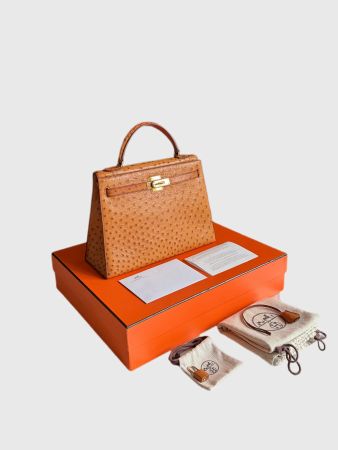 Hermès Kelly exotische  Straussleder  Full Set mit Rechnung