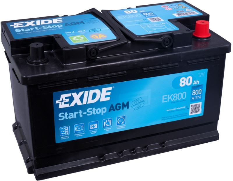 Exide Batteria Auto AGM 80Ah EK800 - 110 AGM, Tecnologia AGM Per Alte Prestazioni