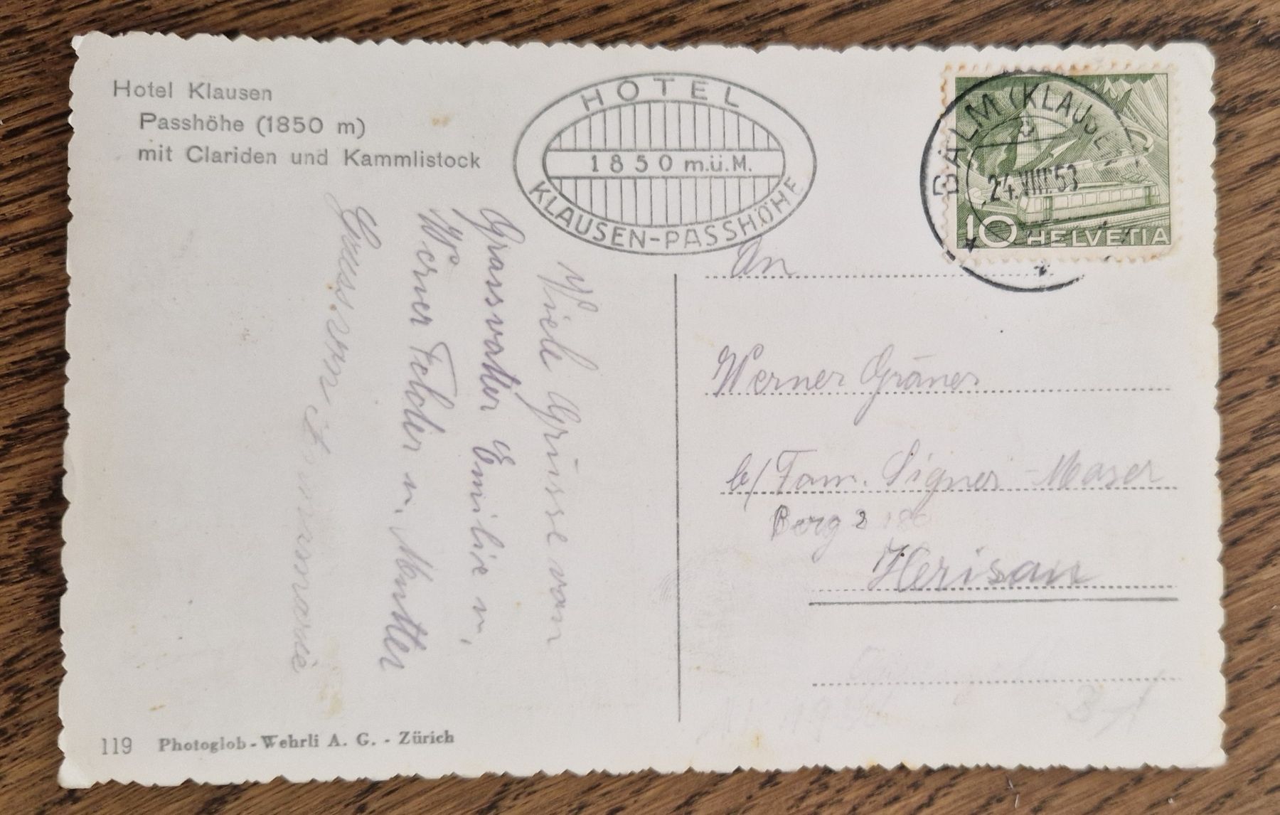 Ansichtskarten: Hotel Klausen Passhöhe, Postauto 1953 – Gebraucht aus Ebikon von Donar50 2