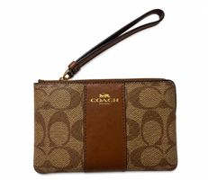 Pochette Coach Monogram Leder braun Handgelenktasche neu